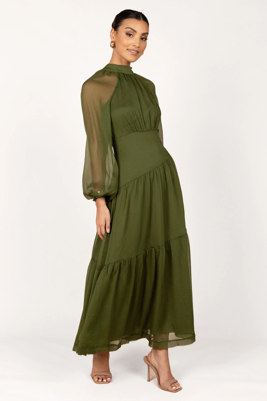 Robe longue maxi à manches longues Julip Sheer - Olive