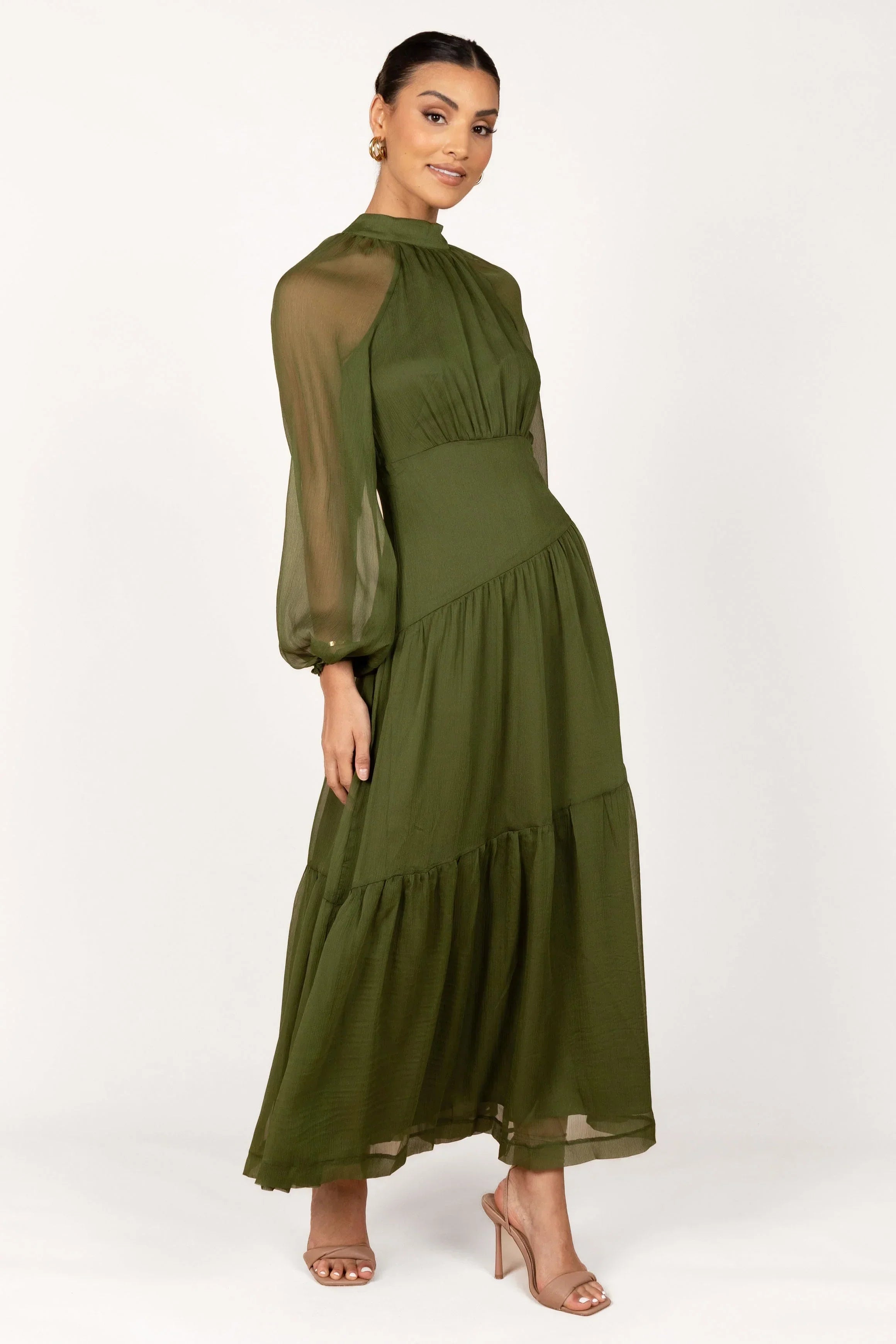 Robe longue maxi à manches longues Julip Sheer - Olive