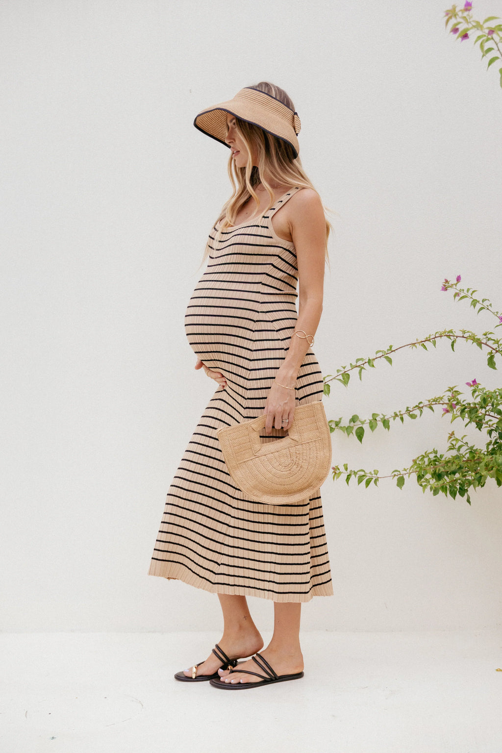 Robe midi rayée Henry - Beige Noir