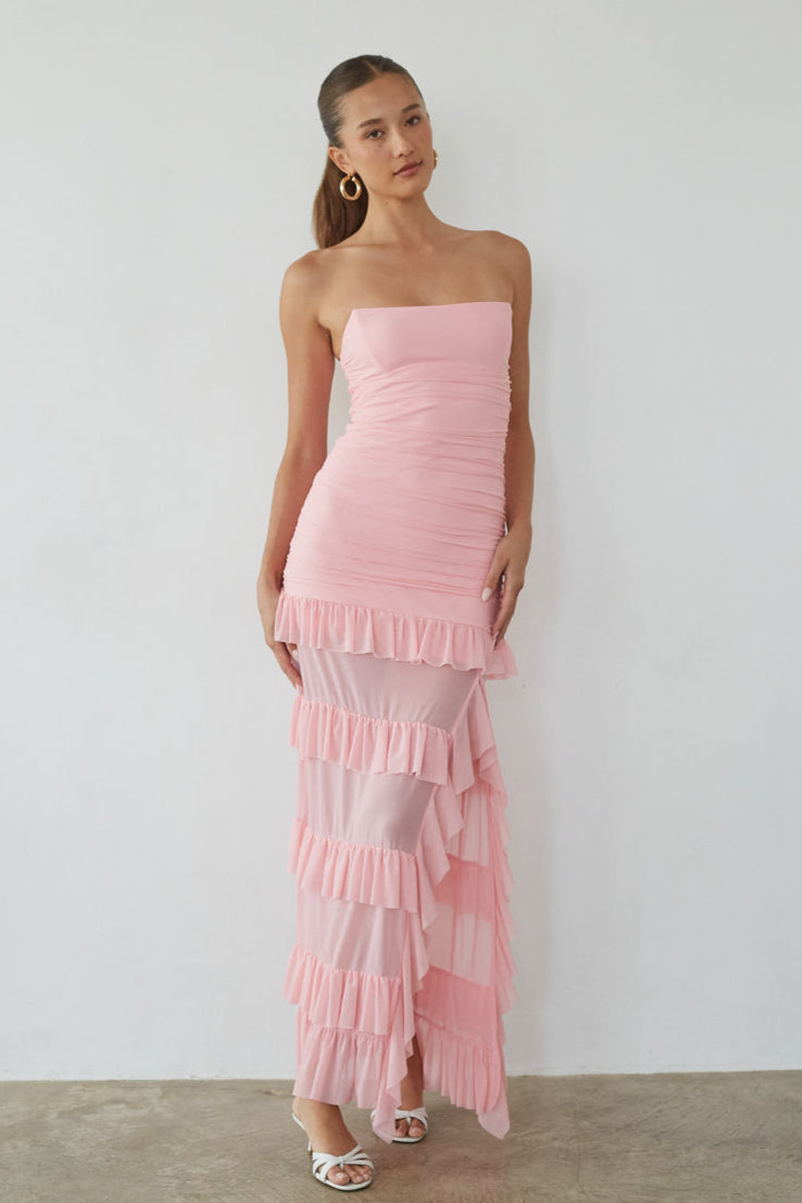 Robe longue Joss en maille à volants