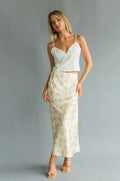 Jupe longue en satin fleuri Issa