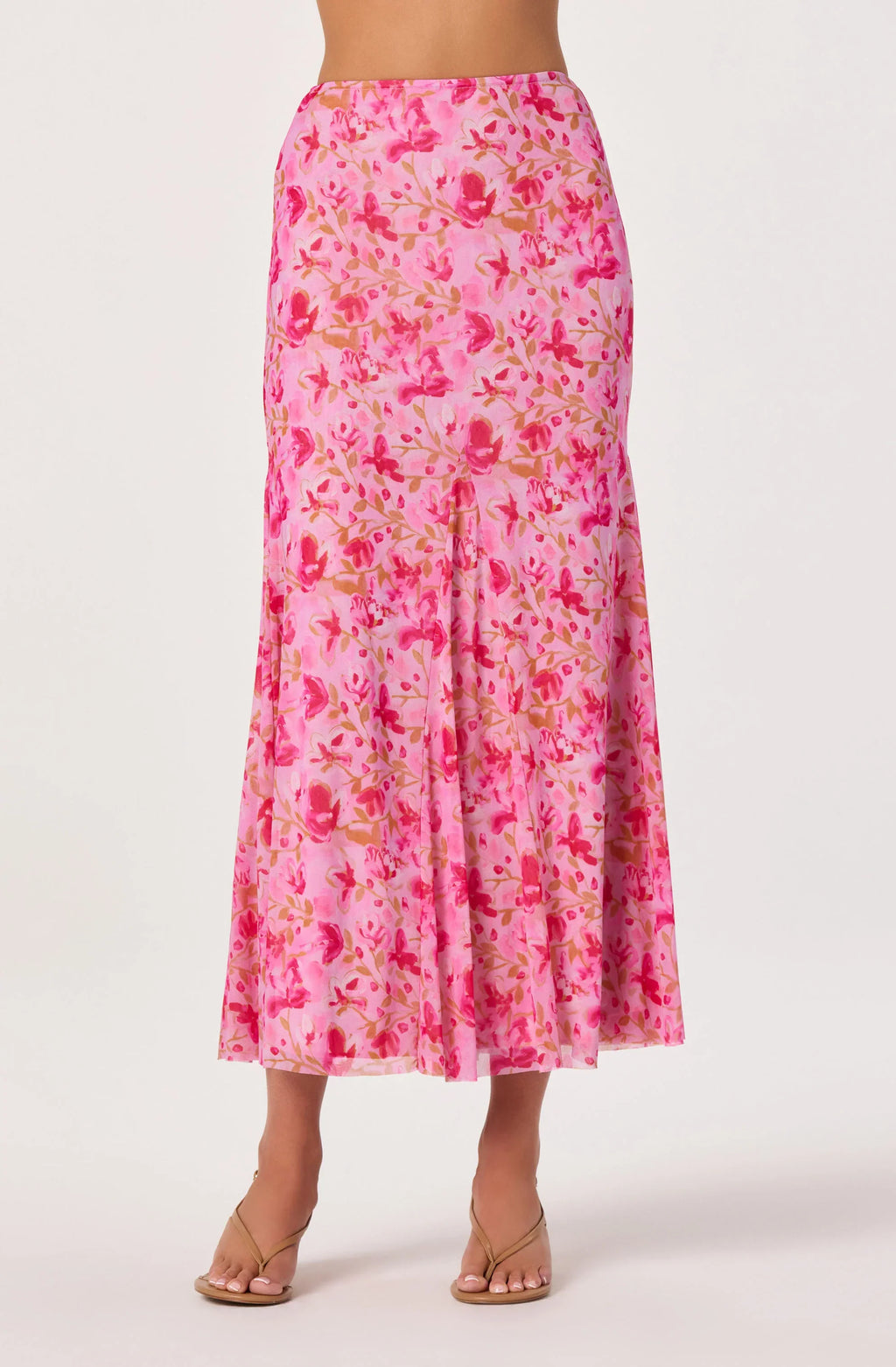 Jupe mi-longue en maille godet à motif floral Mejra
