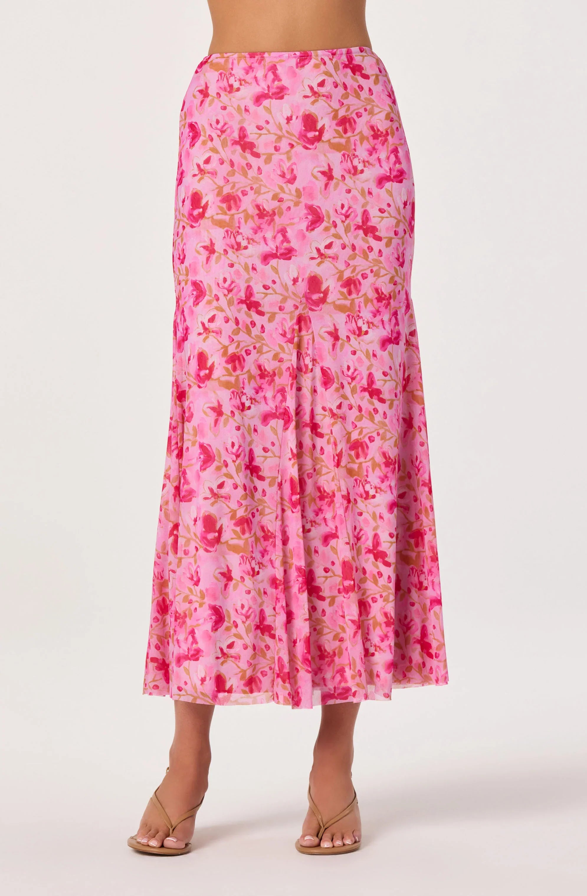 Jupe mi-longue en maille godet à motif floral Mejra