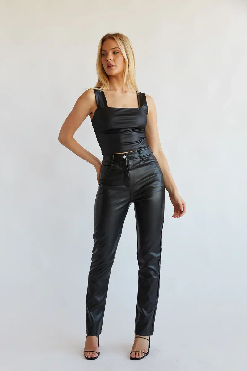 Pantalon droit en similicuir vegan Katella