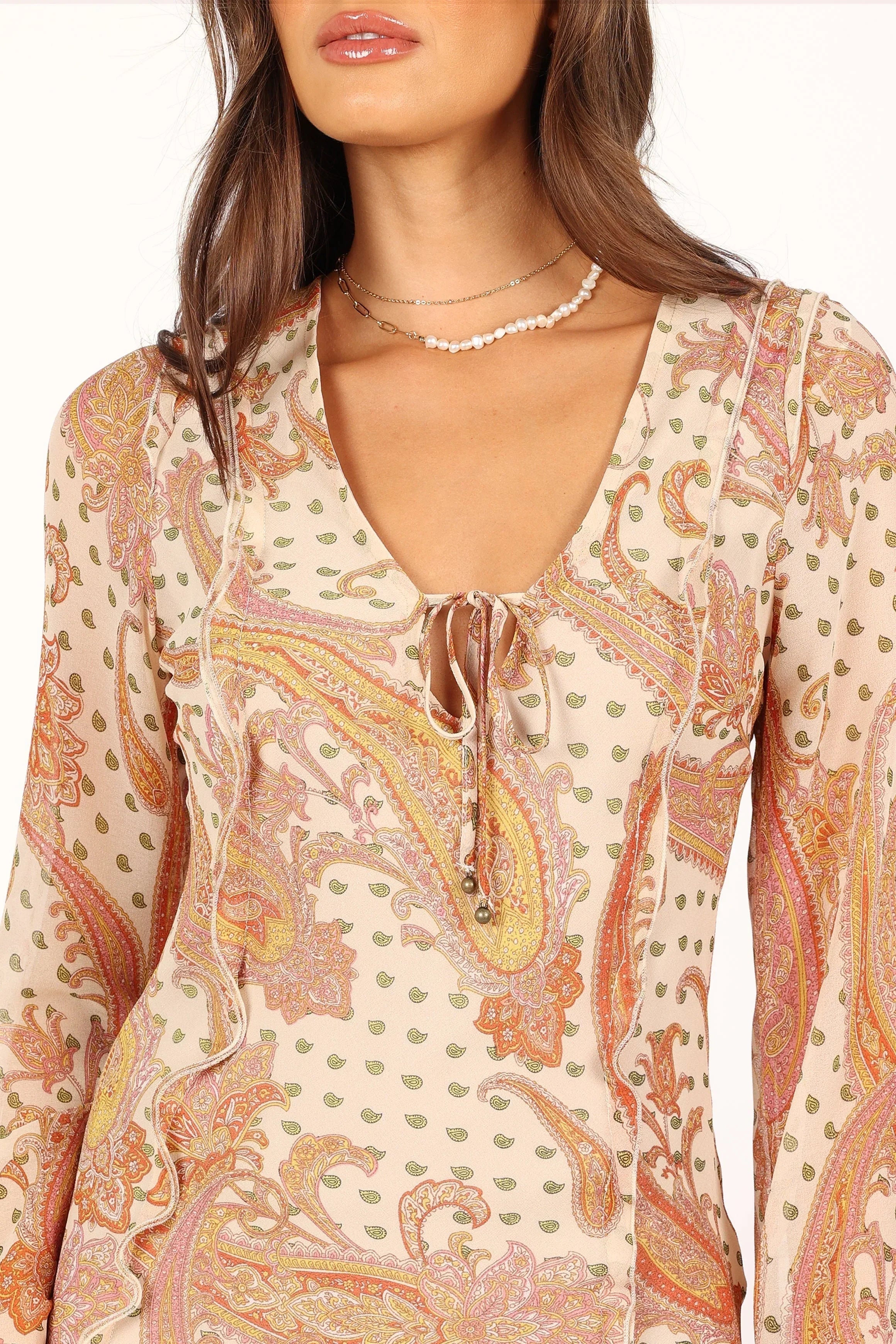 Robe midi Sio à manches longues - Beige clair