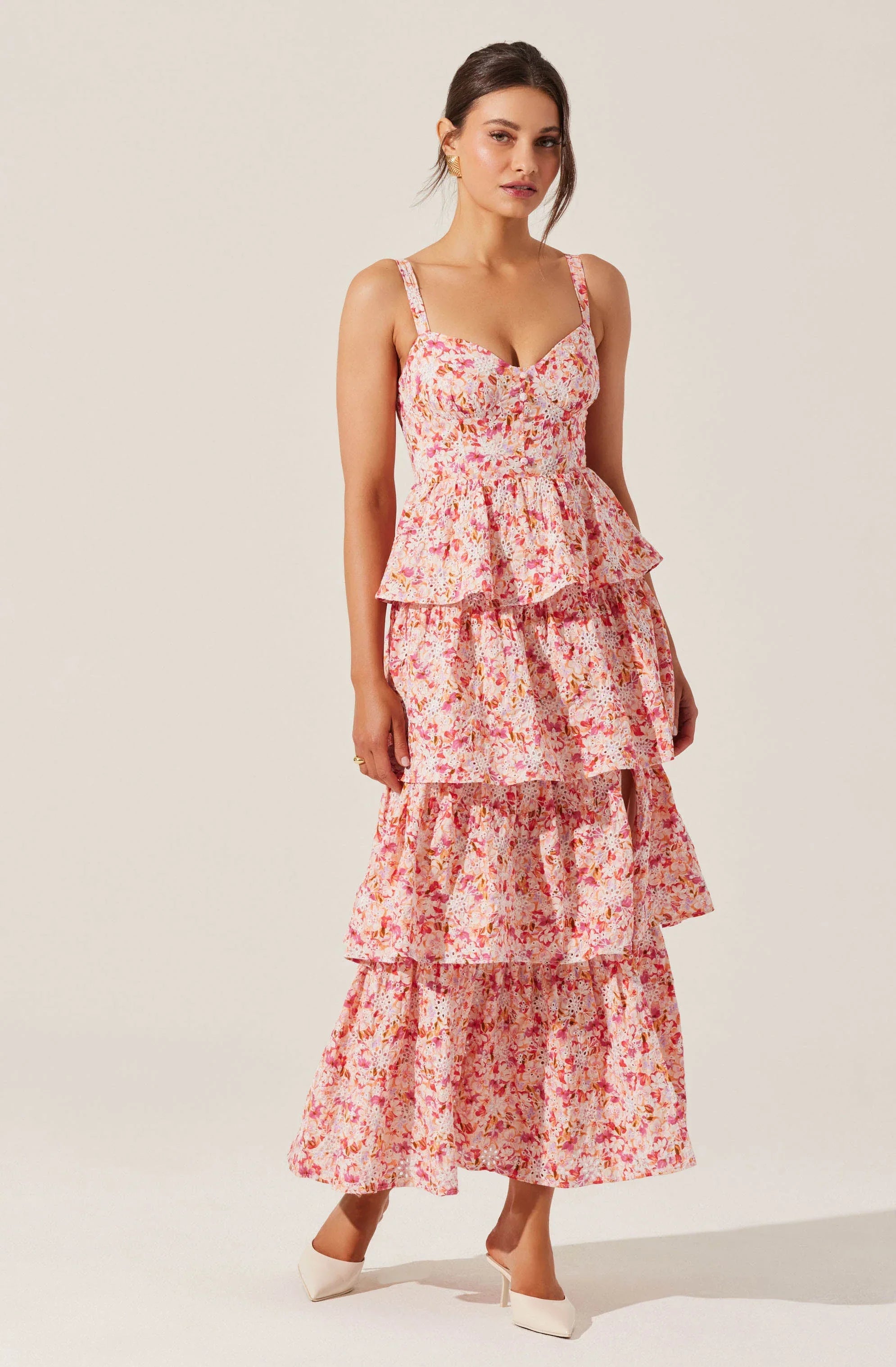 Midsummer Eyelet Tiered Floral Maxi Dress
