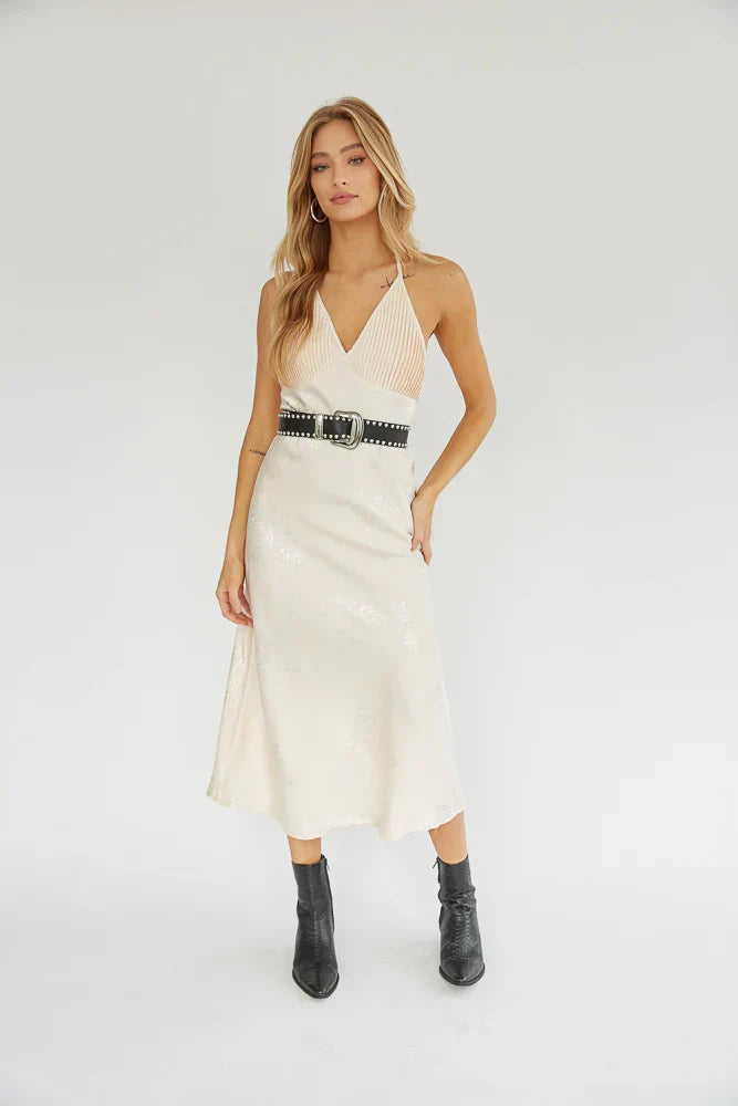 Robe midi Dahlia à encolure américaine