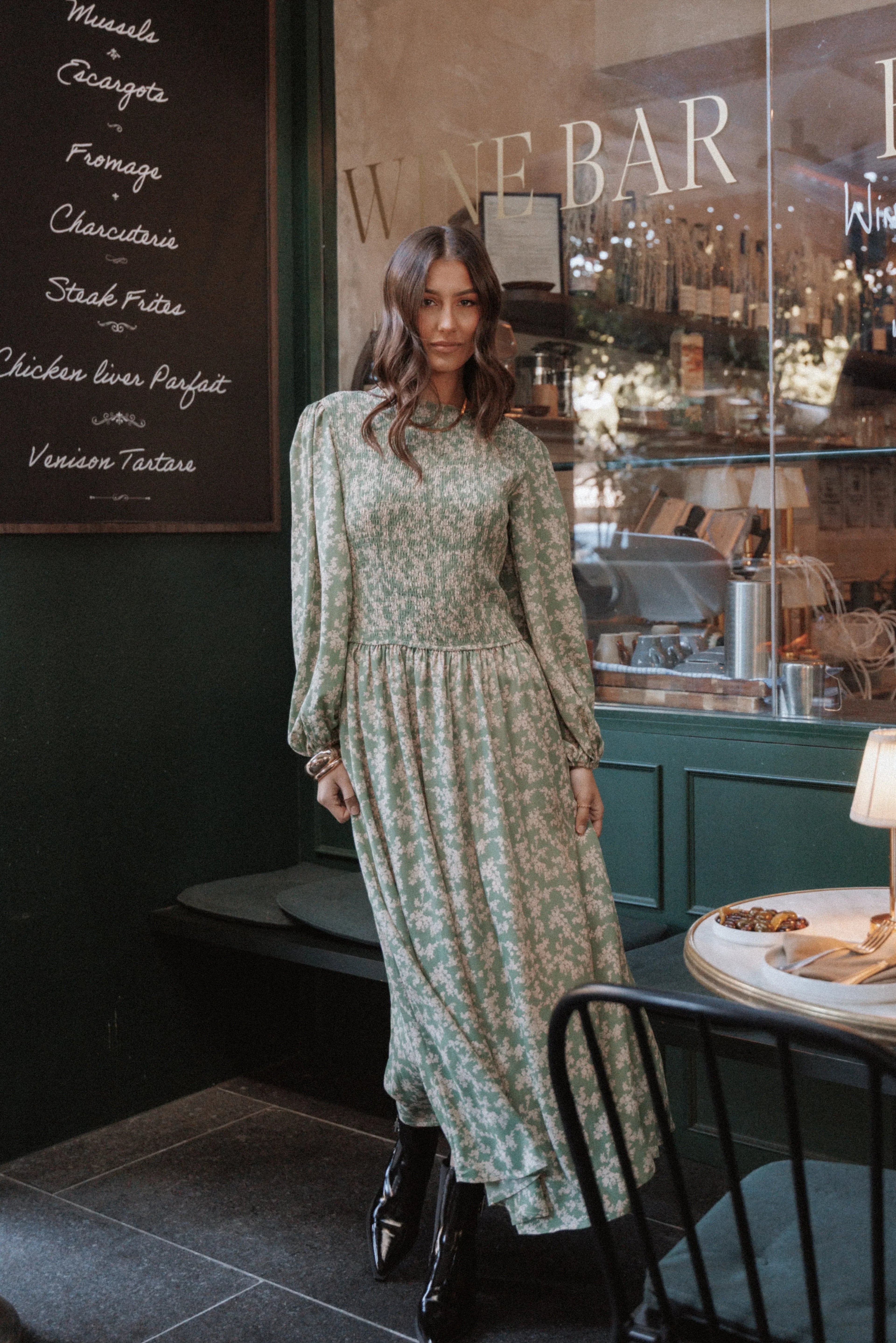 Robe midi Ashara à manches longues - Imprimé floral vert