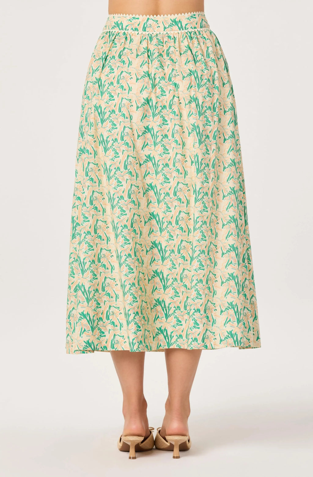 Keesha Button-Front Floral Midi Skirt
