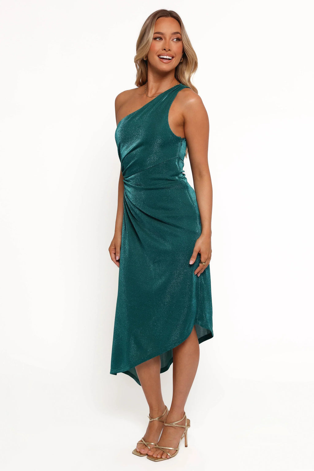 Robe mi-longue Emma asymétrique - Bleu sarcelle