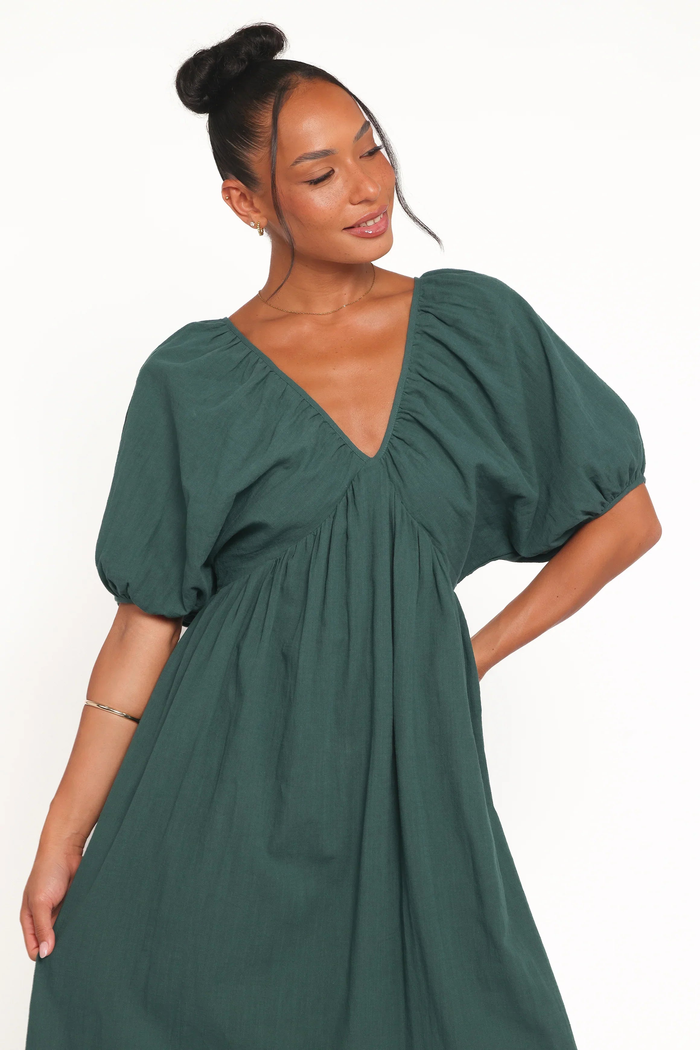 Robe longue Sullivan à manches bouffantes - Vert forêt