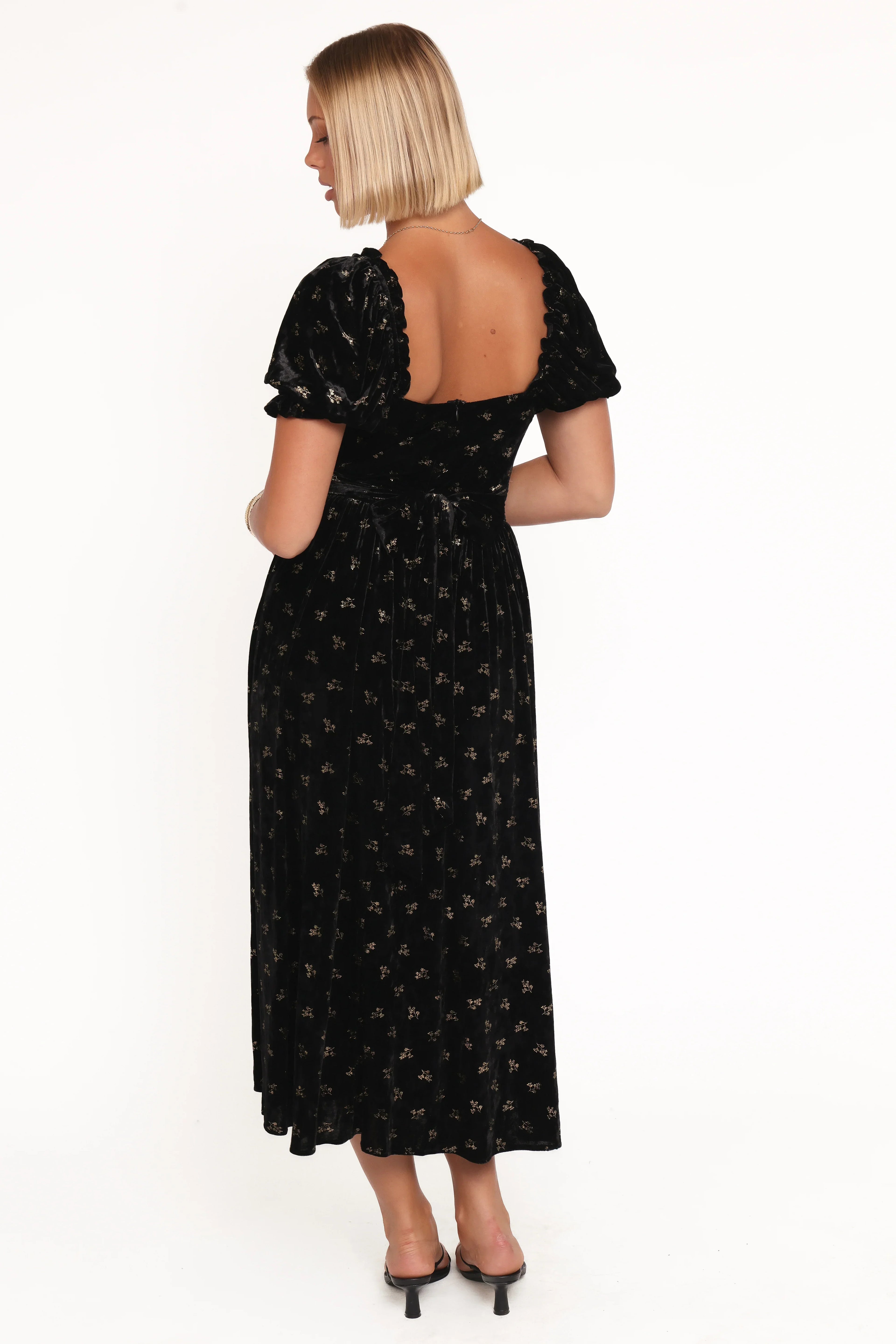 Robe longue Farryn - Velours noir/doré