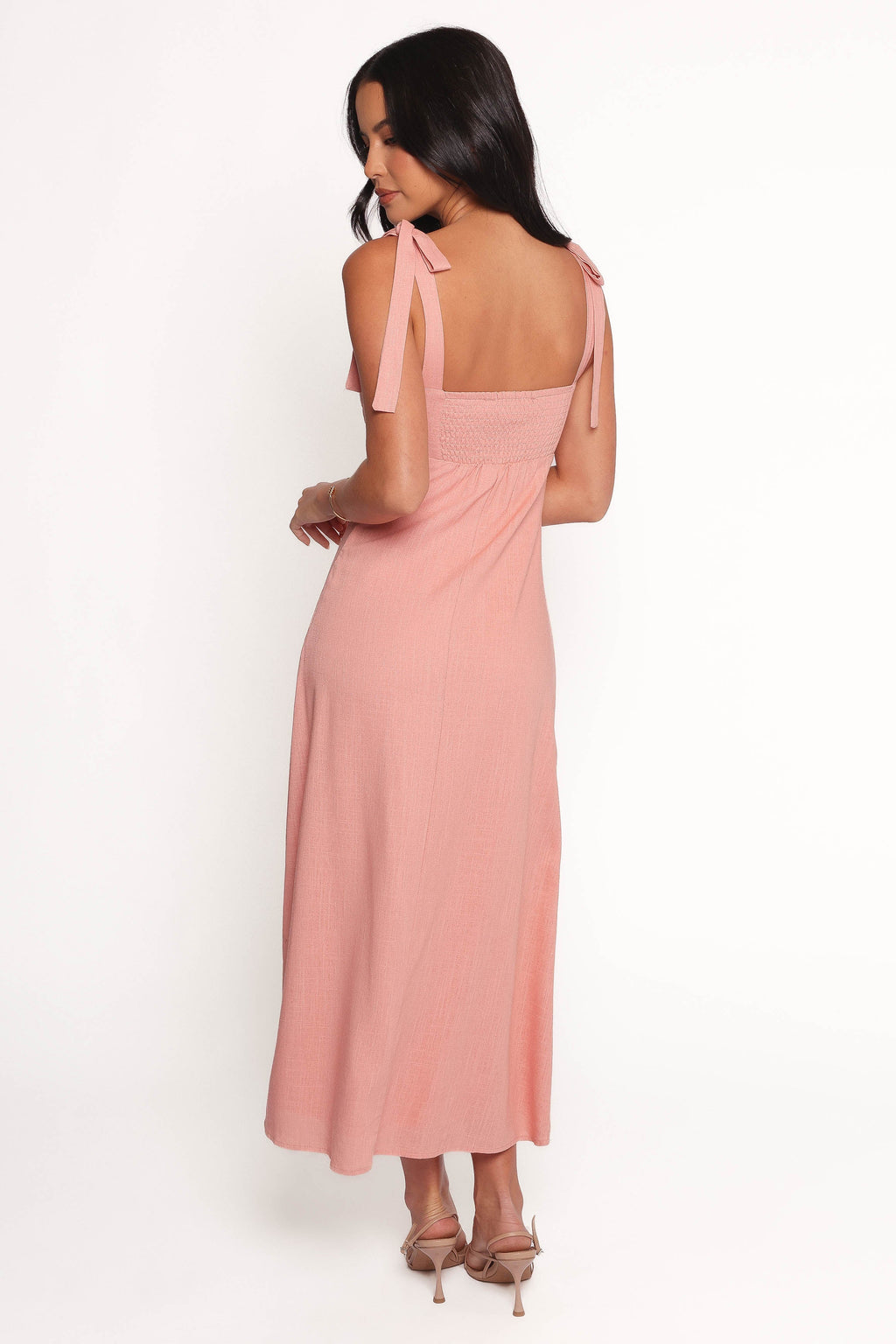 Robe midi à nouer sur les épaules Patterson - Rose poudré
