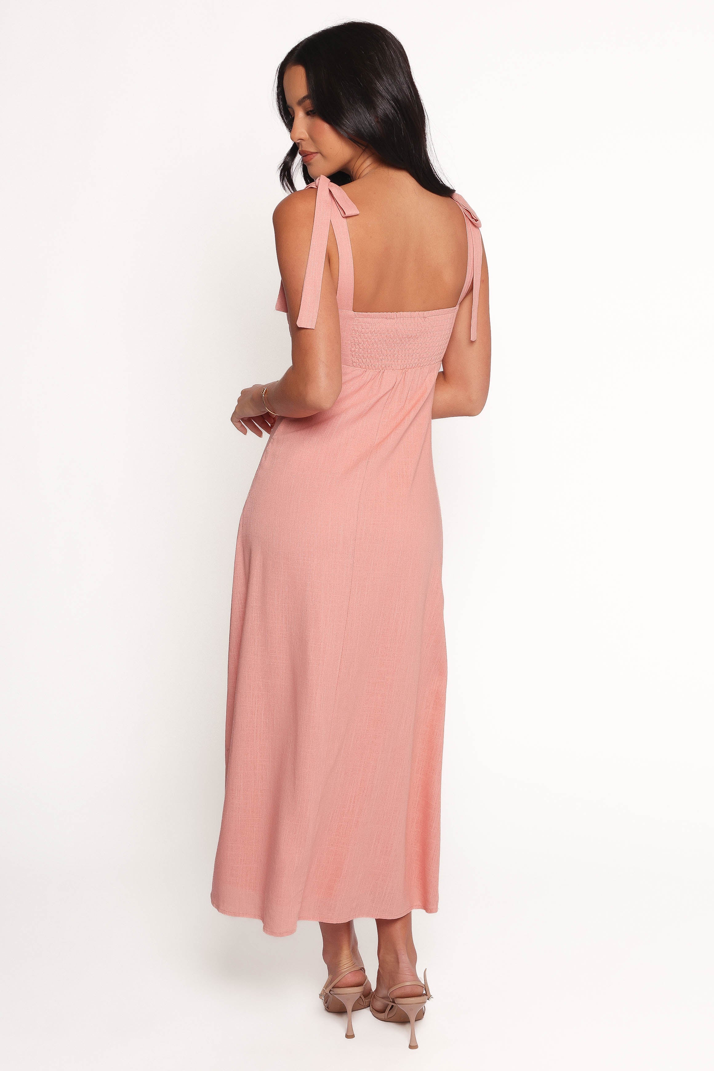 Robe midi à nouer sur les épaules Patterson - Rose poudré