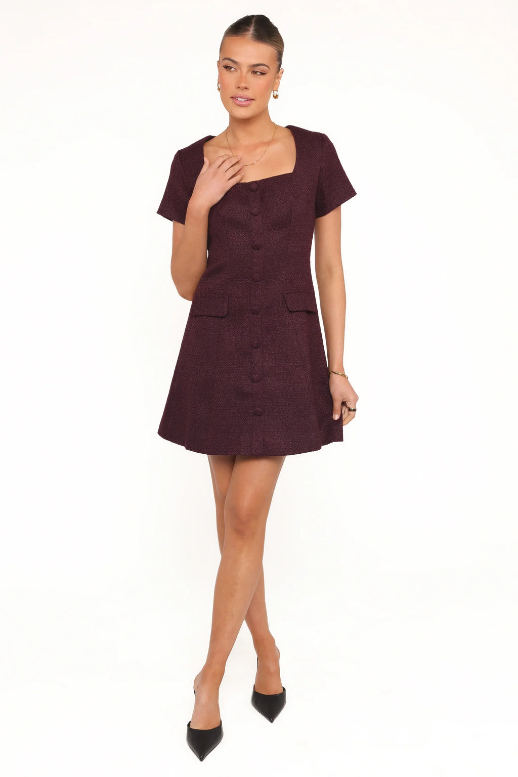 Sutton Mini Dress - Plum Tweed