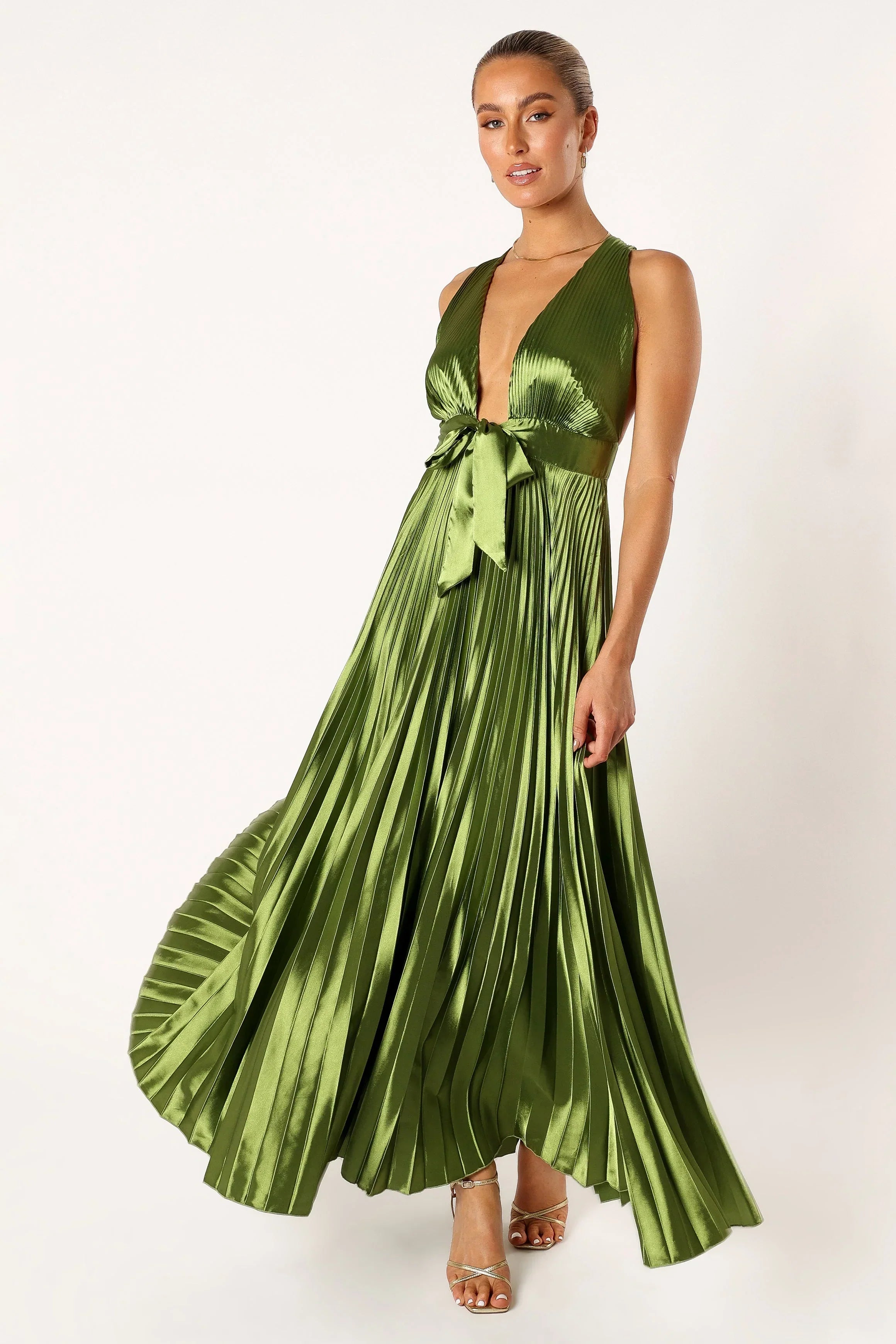 Robe longue plissée Kris - Vert olive