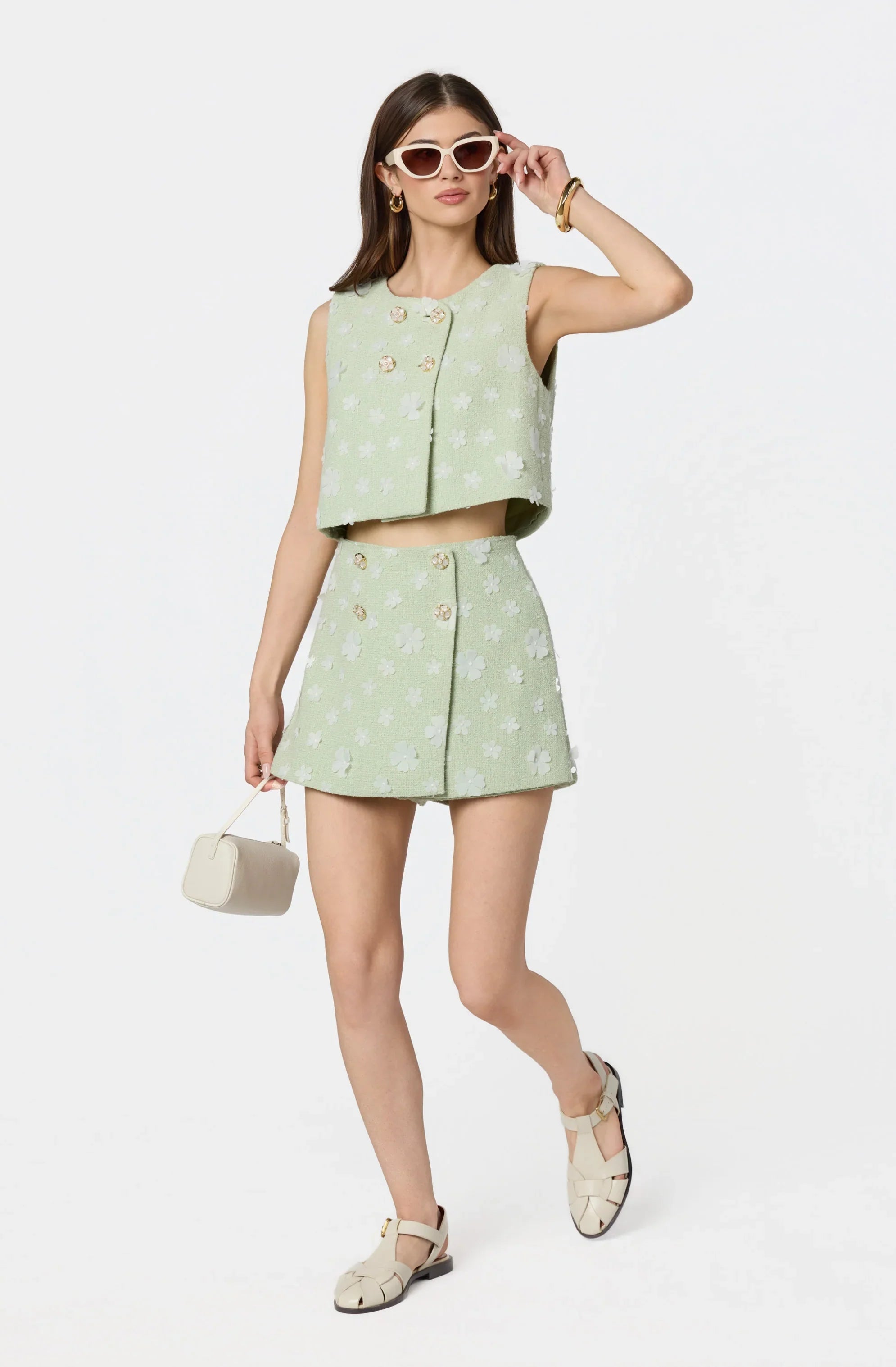 Janell Floral Applique Tweed Skort