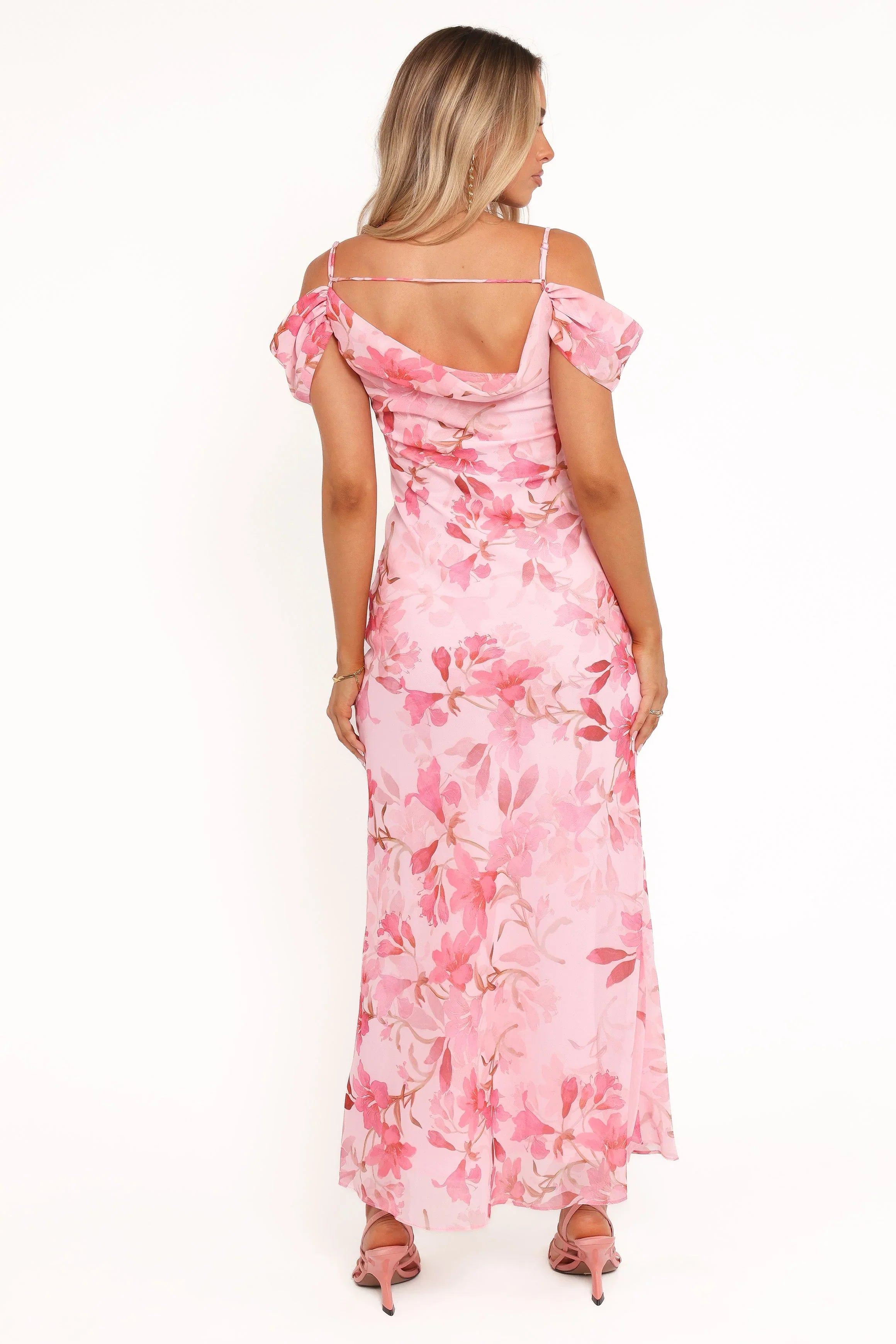 Robe mi-longue Esther - Imprimé fleuri rose