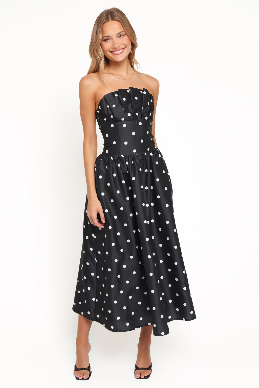 Robe mi-longue sans bretelles Kimbra - À pois noirs