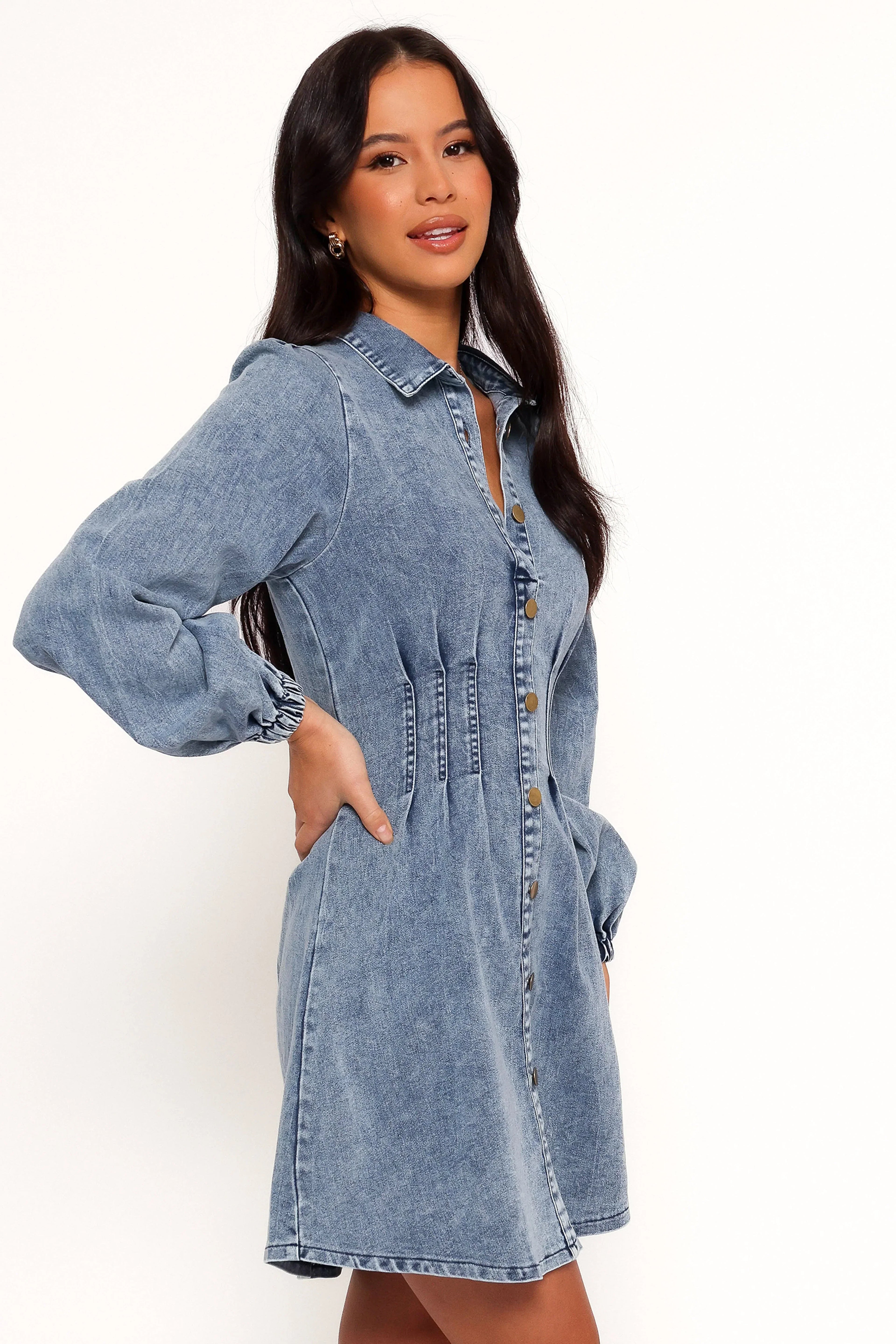 Robe courte Phoenix à manches longues – Denim
