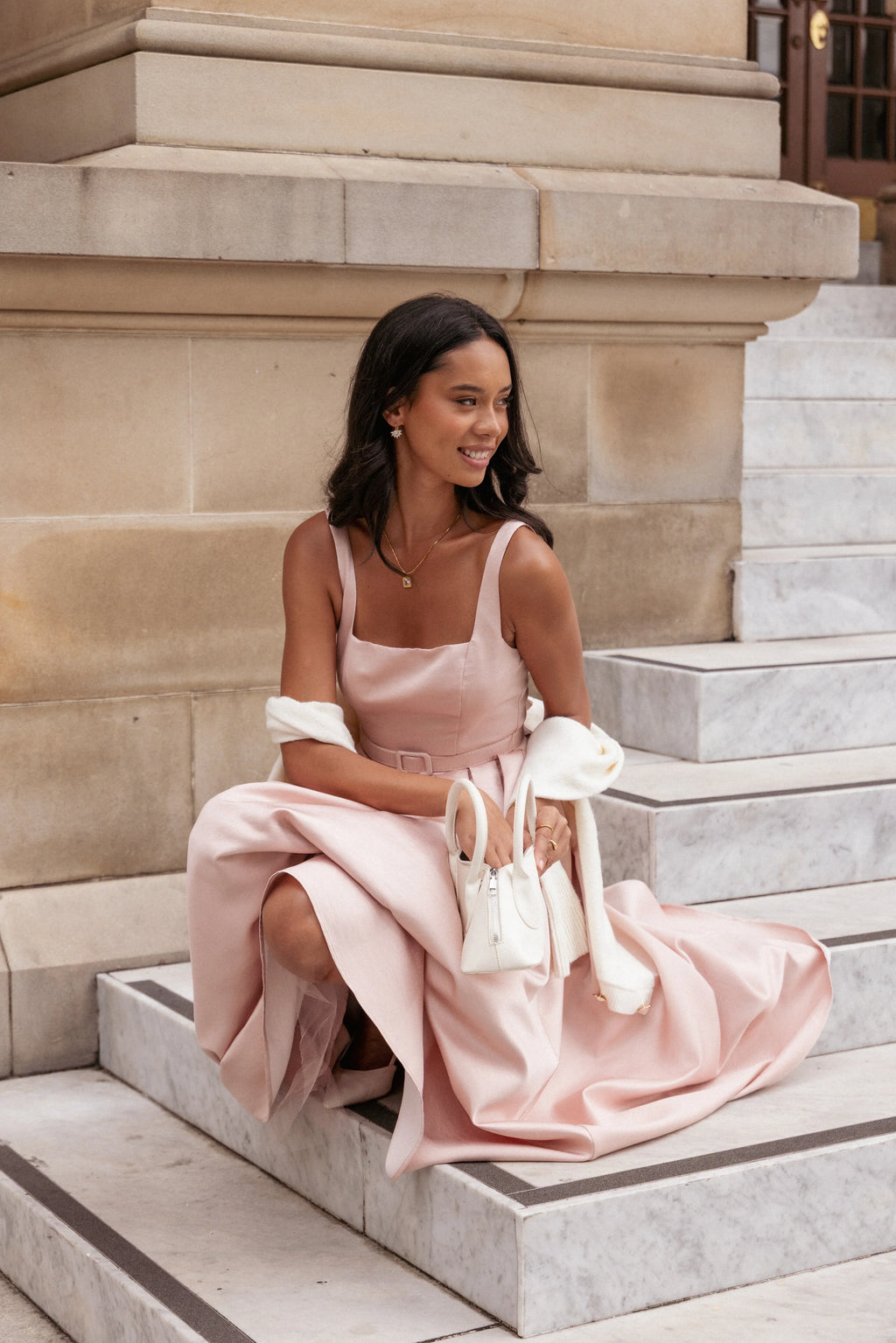 Robe midi Augustine – Rose poudré