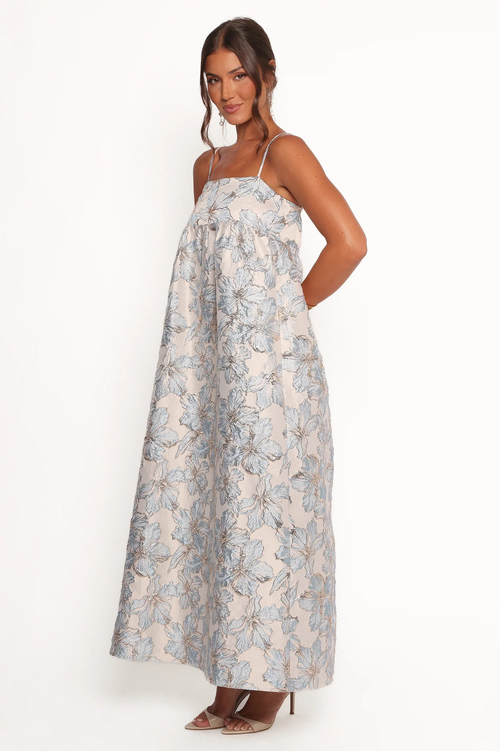 Robe longue Yasmine - Imprimé floral bleu ciel