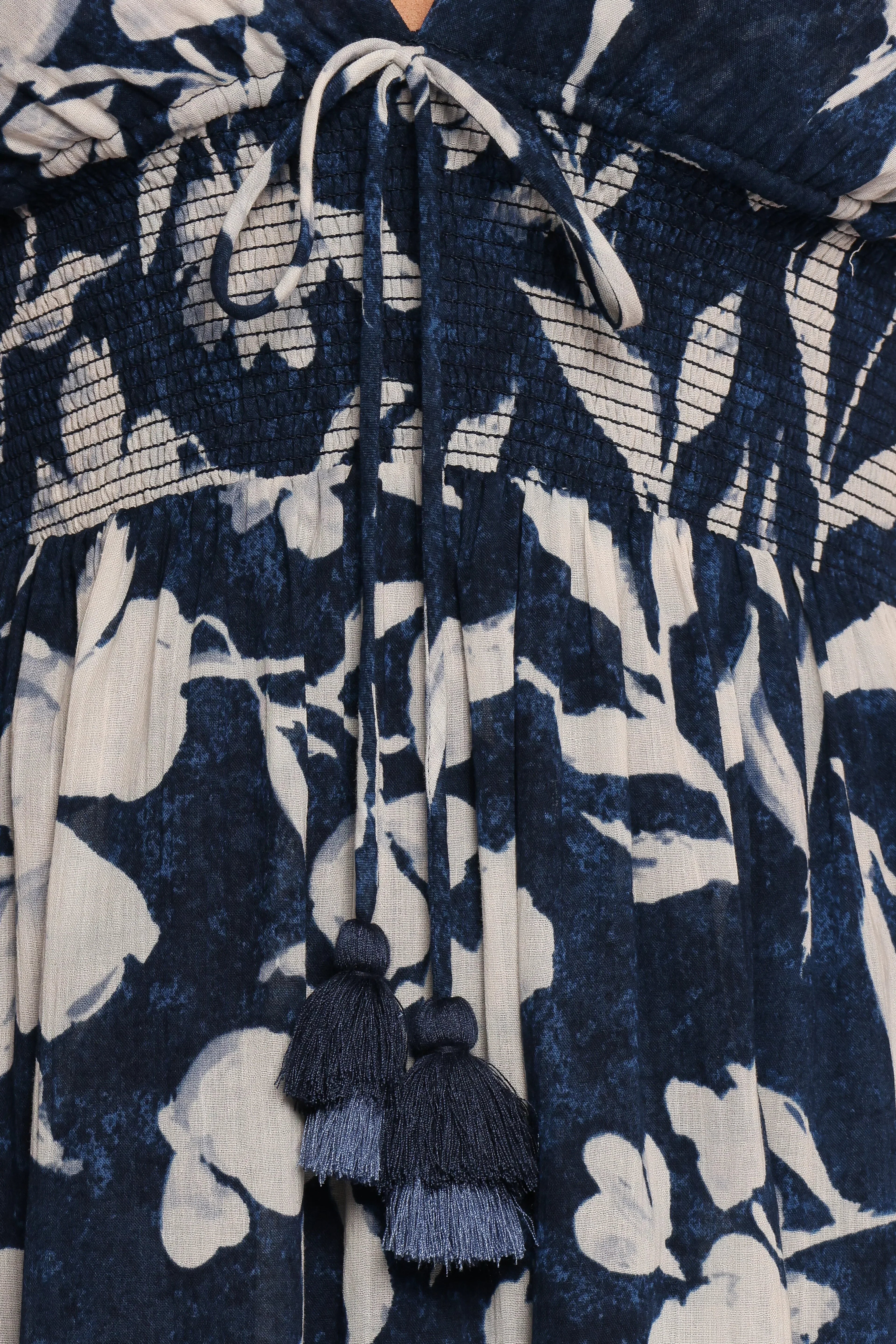 Robe longue Coralie - Bleu marine et pivoine