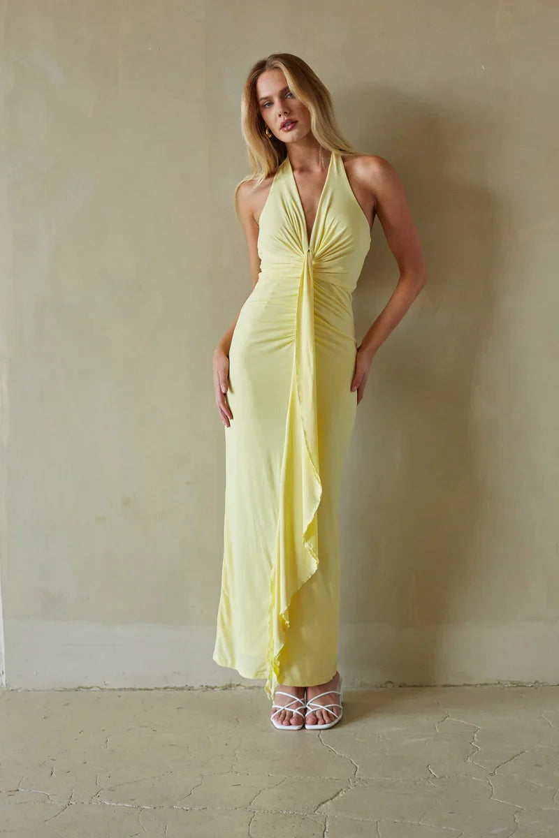 Robe longue drapée Cecelia Halter