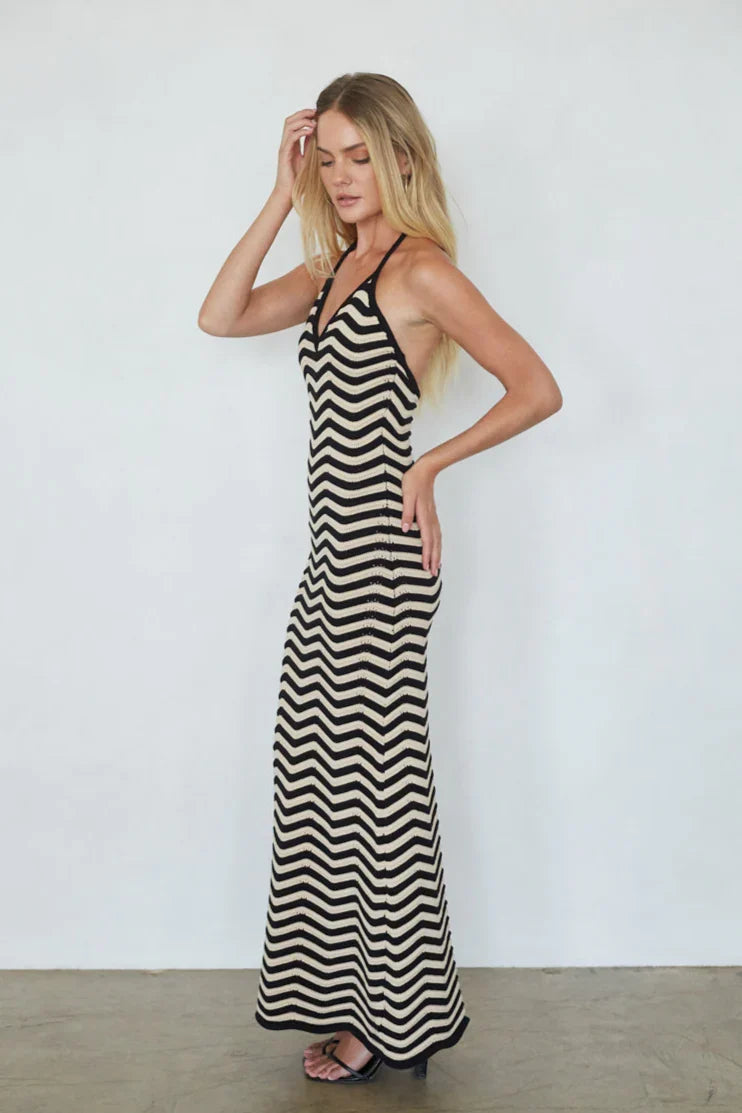 Robe longue en maille rayée Dua
