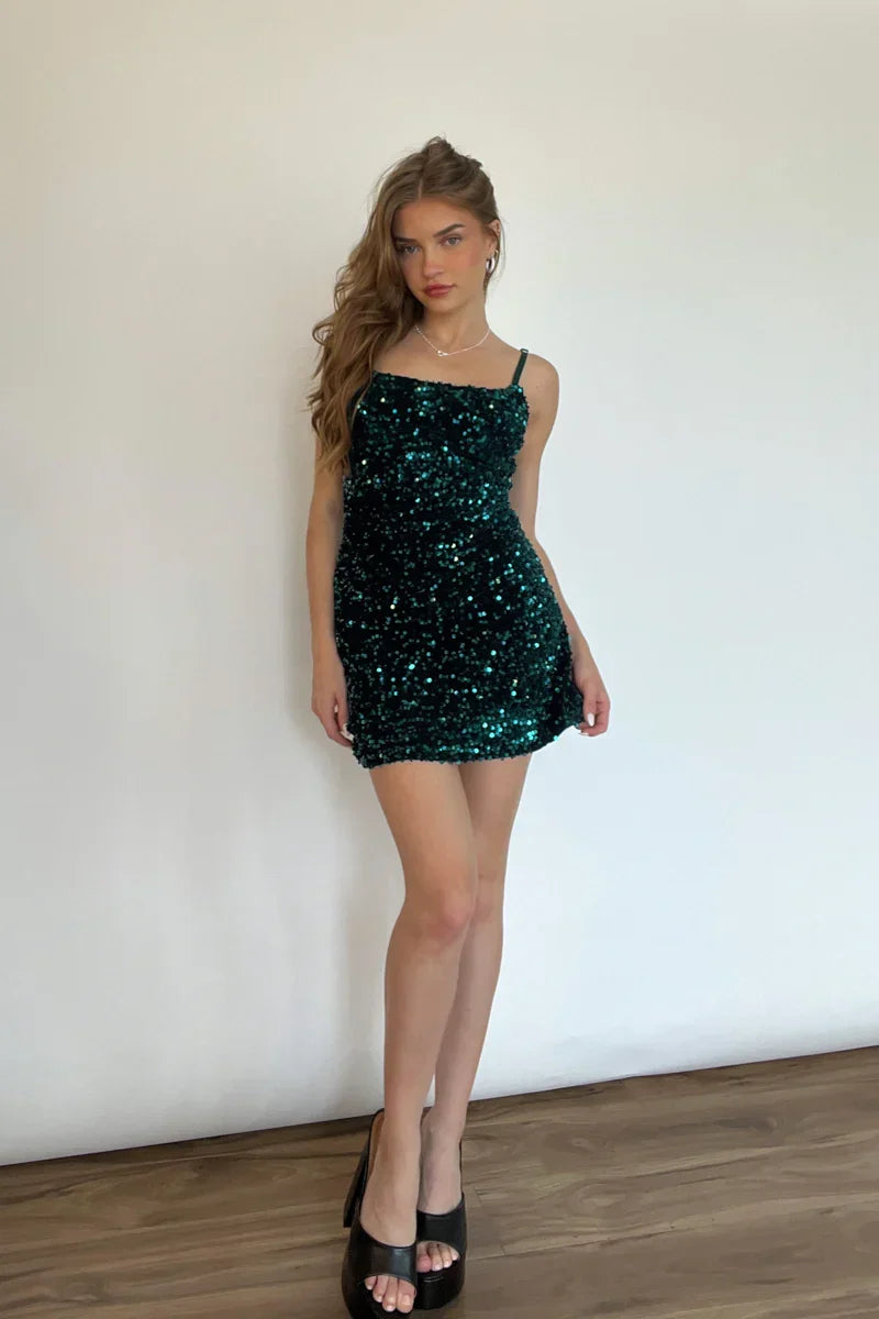 Robe courte Tori en velours et sequins