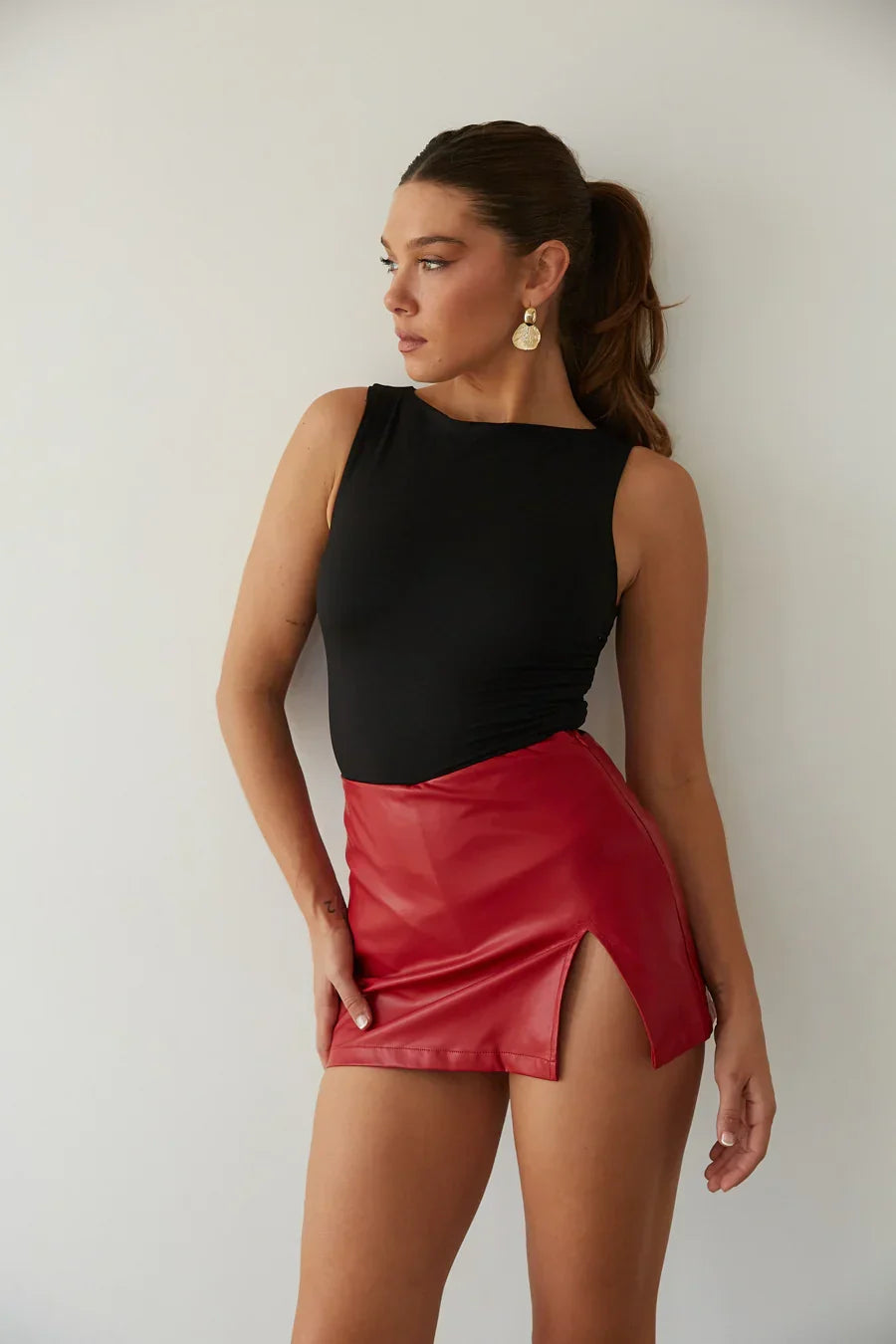 Mini-jupe-culotte Kourt en similicuir