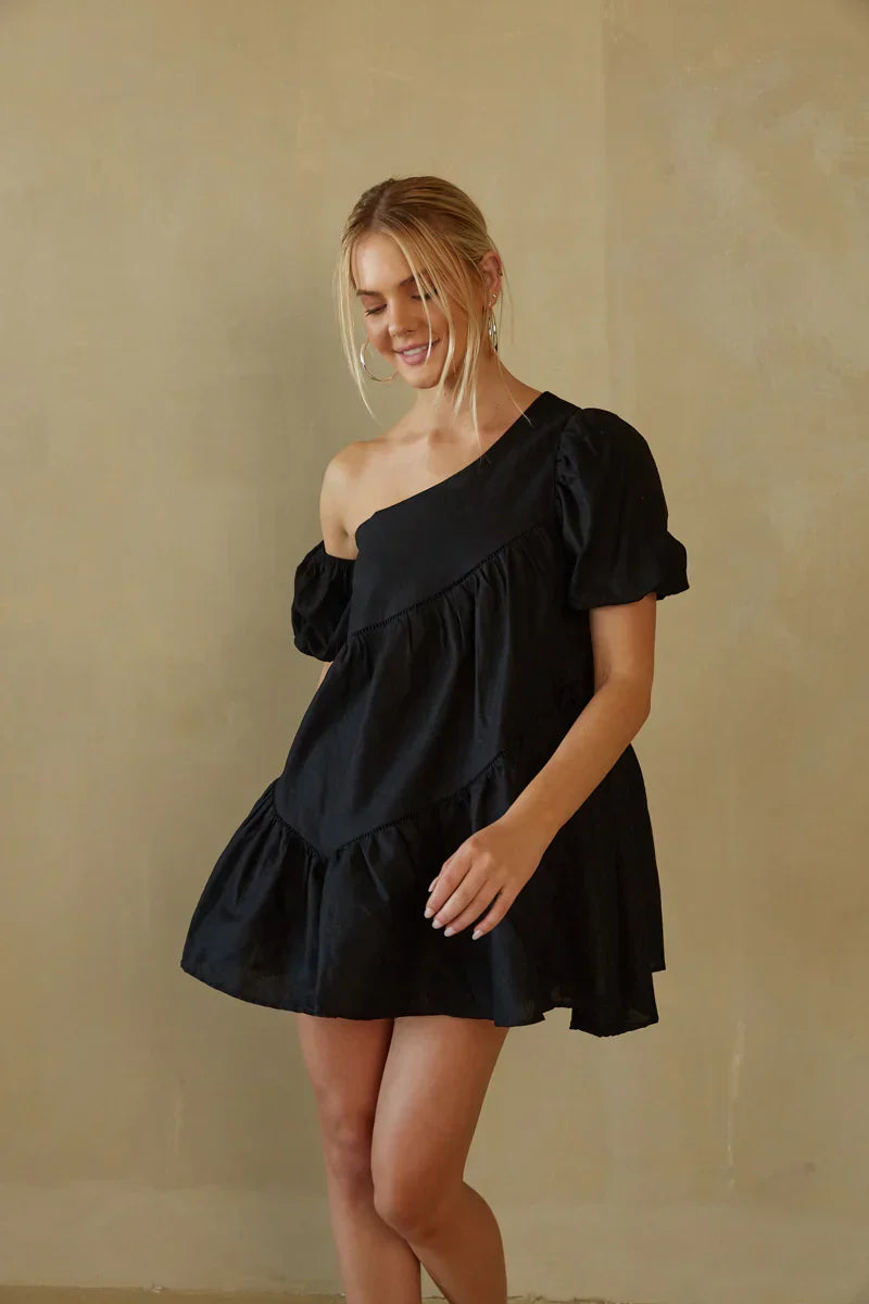 Mini-robe babydoll Francesca à manches bouffantes