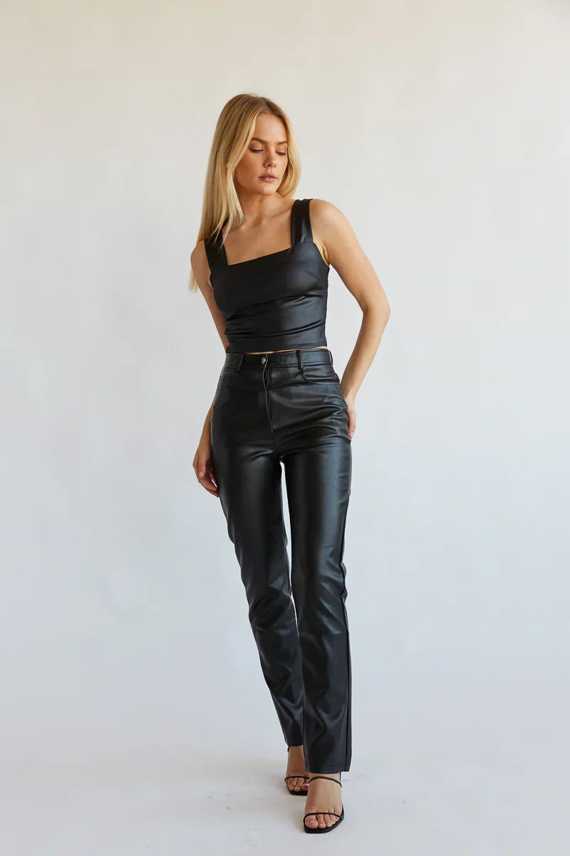 Pantalon droit en similicuir vegan Katella
