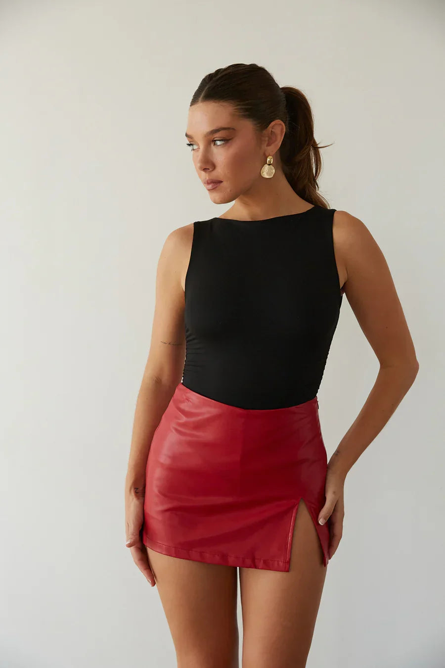 Mini-jupe-culotte Kourt en similicuir