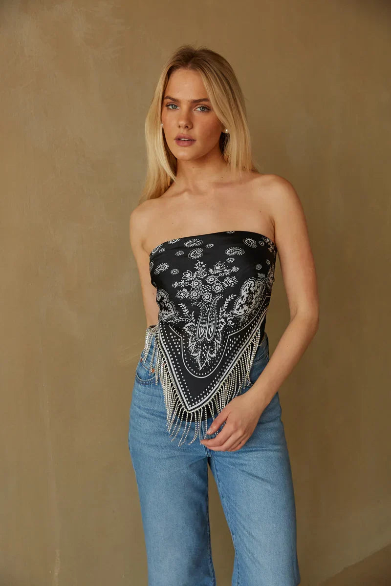 Haut bandeau à franges en strass Dolly