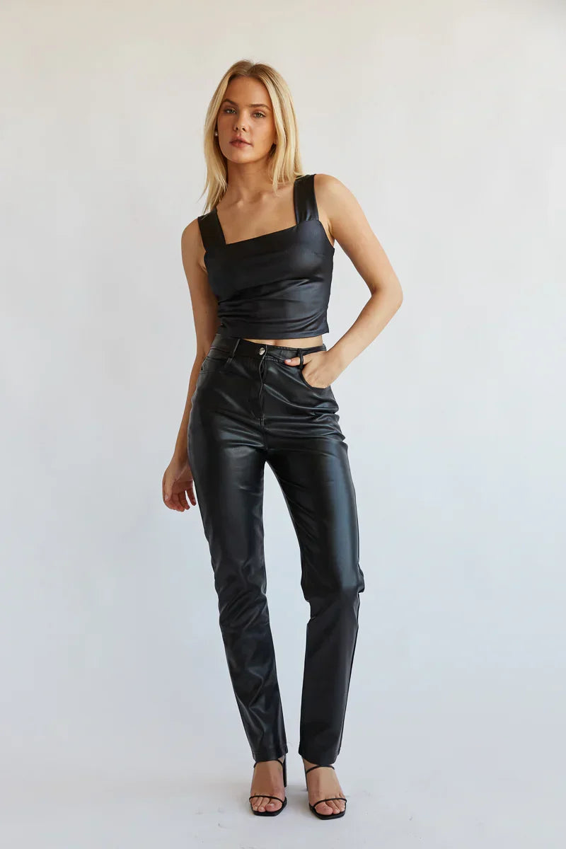 Pantalon droit en similicuir vegan Katella