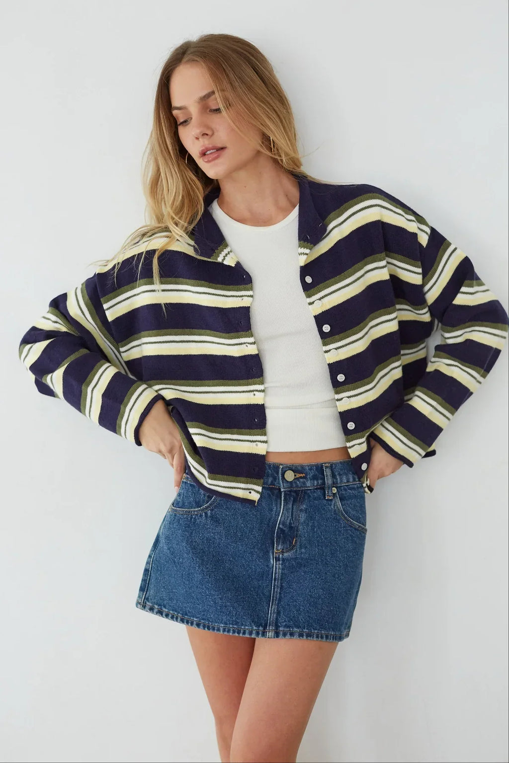 Cardigan boutonnée Frannie à rayures