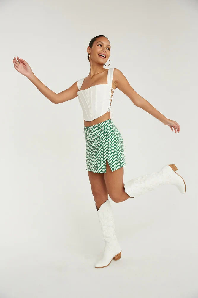 Memphis High-Rise Side Slit Floral Mini Skirt