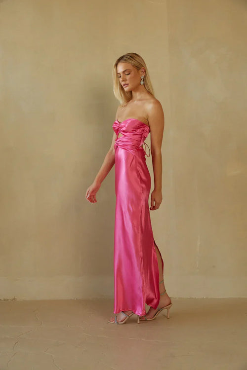 Alana Strapless Double Twist Tie Back Maxi Dress