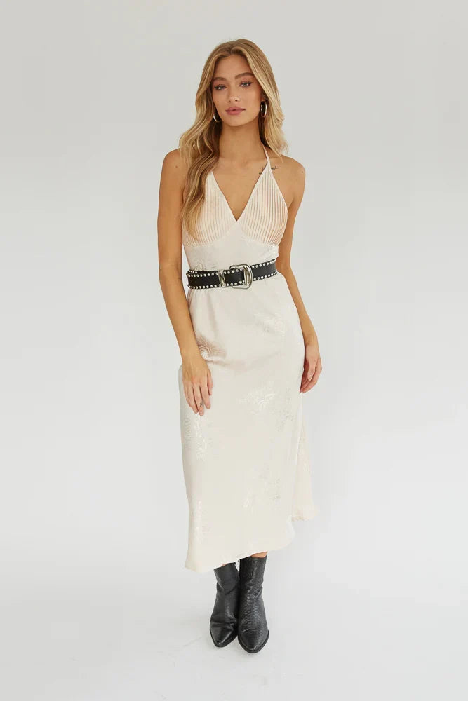 Robe midi Dahlia à encolure américaine