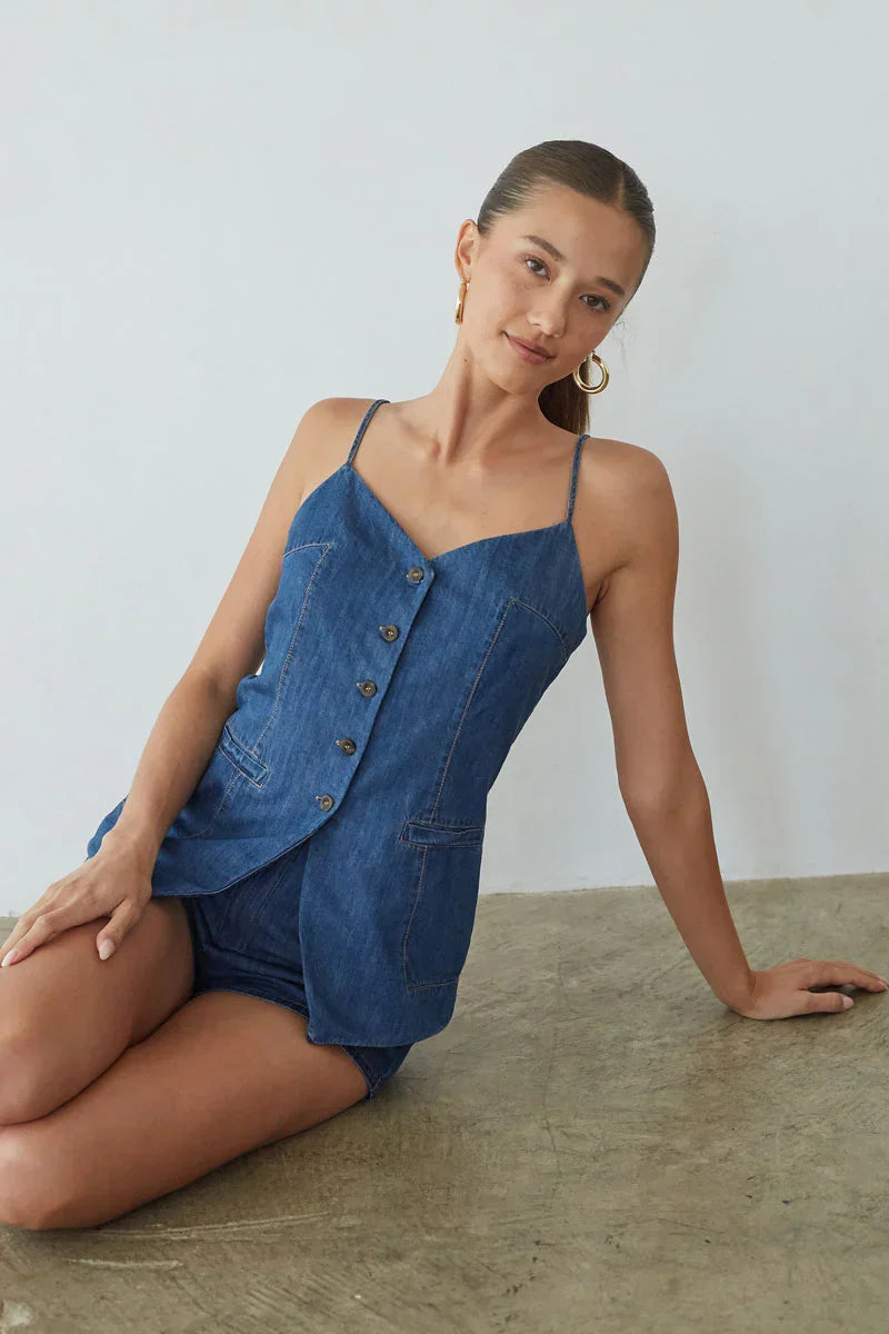Short en jean taille moyenne Amena