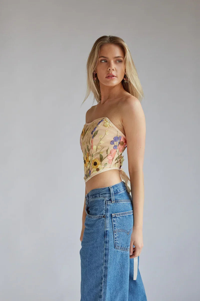 Haut corset en dentelle florale Marigold