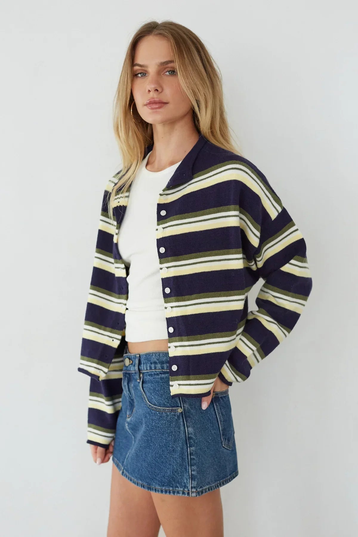 Cardigan boutonnée Frannie à rayures