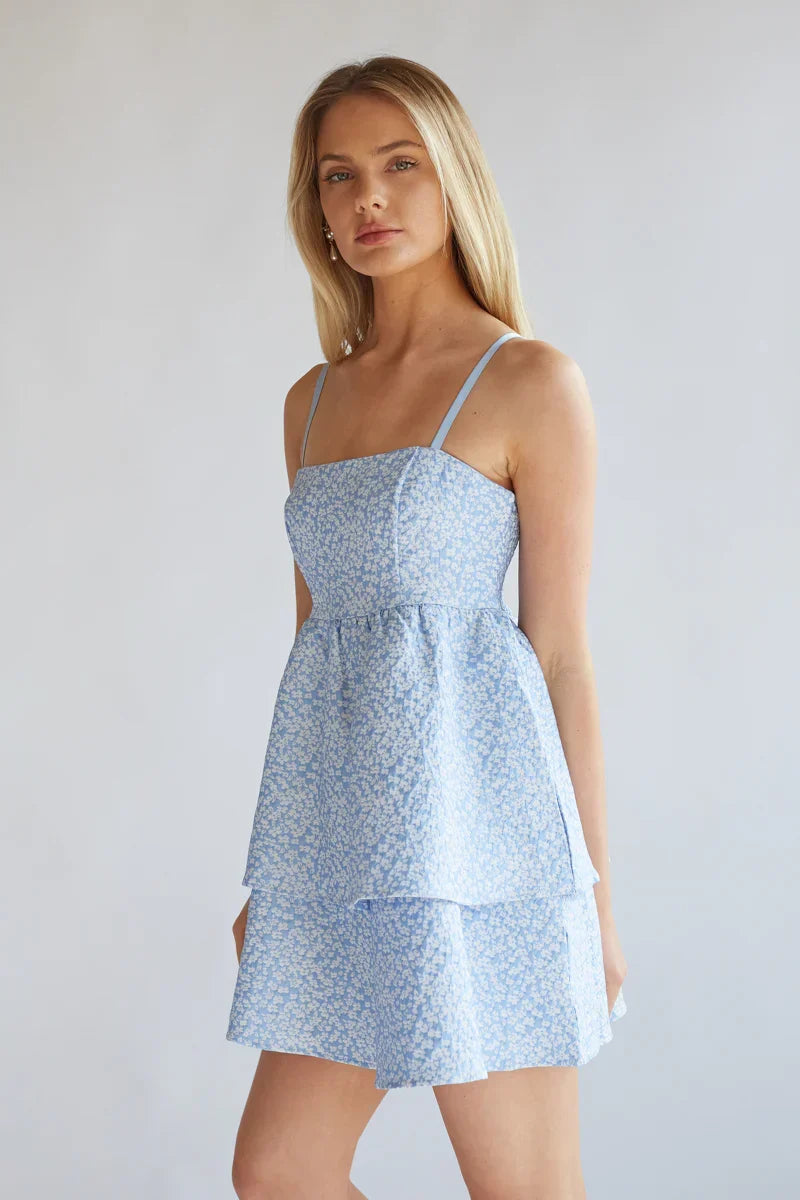 Mini-robe babydoll étagée en jacquard fleuri Eileen