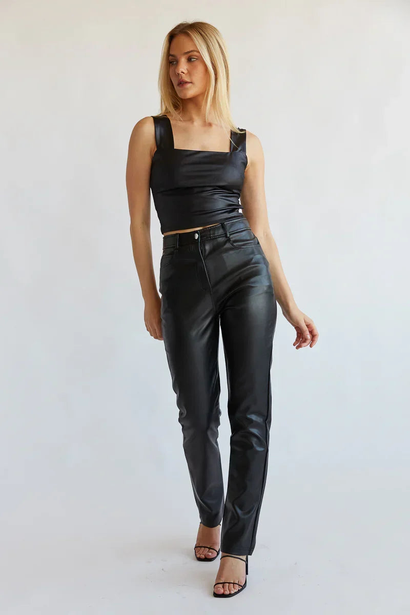 Pantalon droit en similicuir vegan Katella