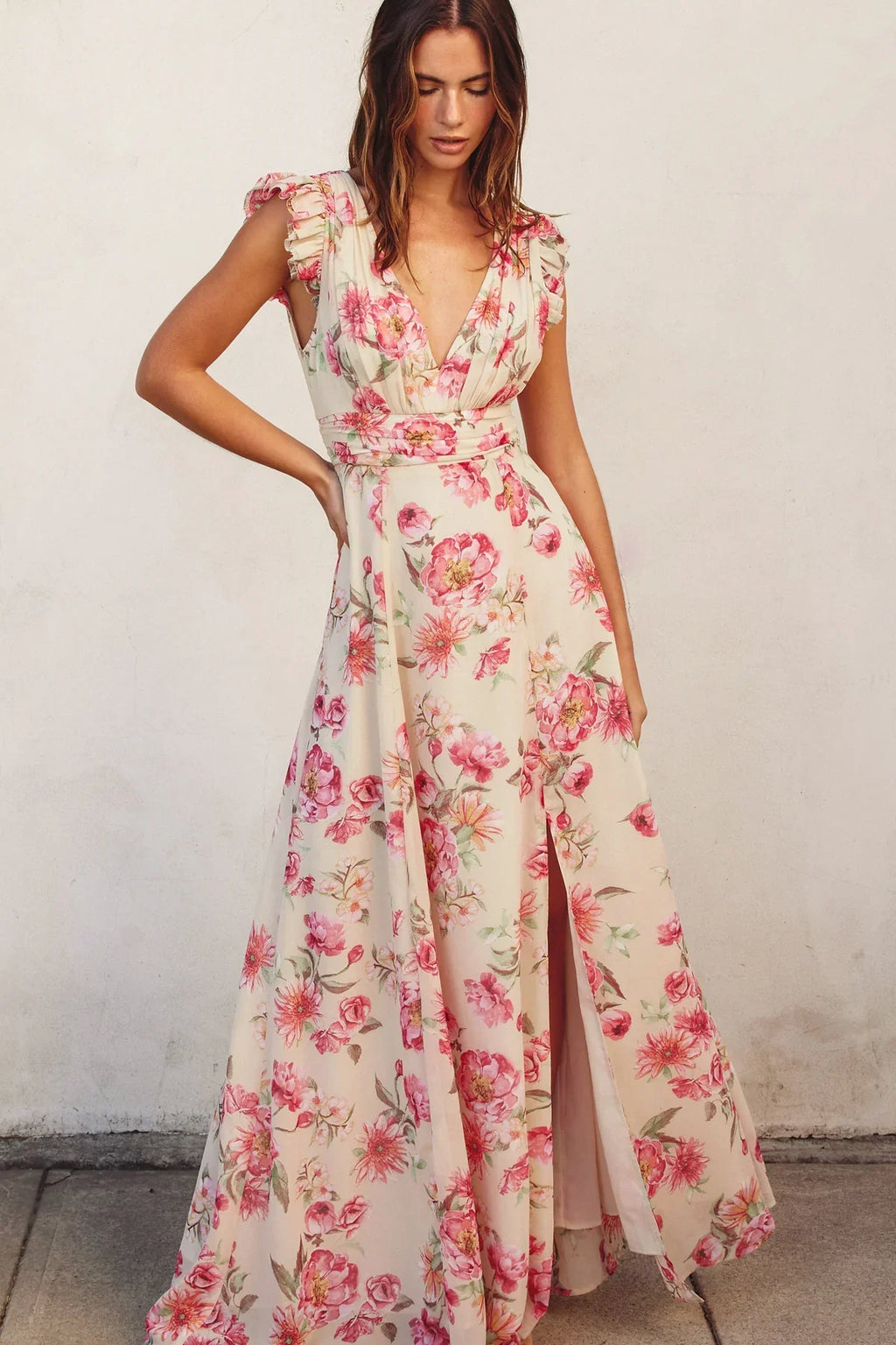 Robe longue Ginny en mousseline fleurie