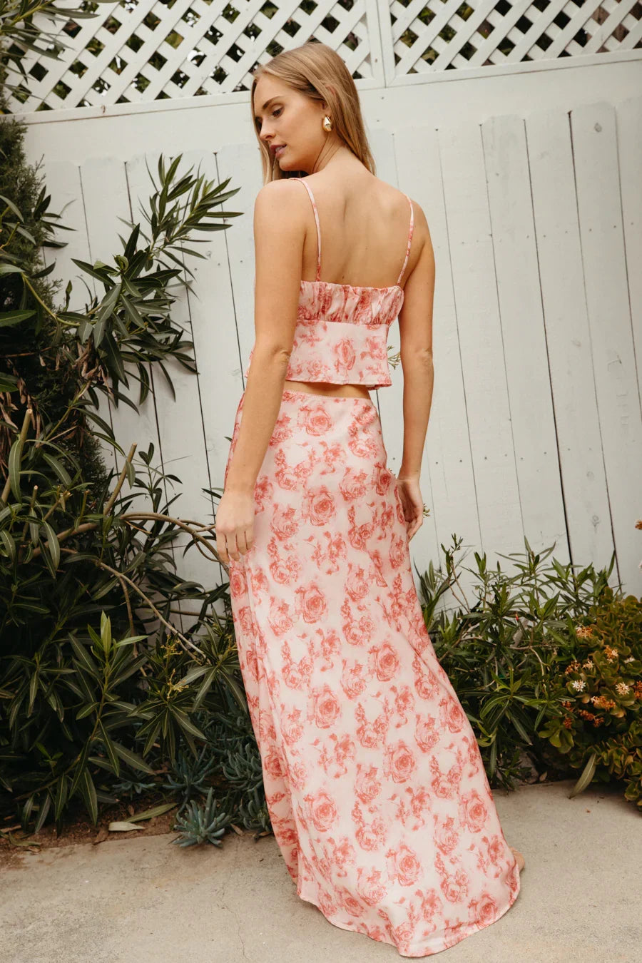 Jupe longue en satin fleuri Rosetta
