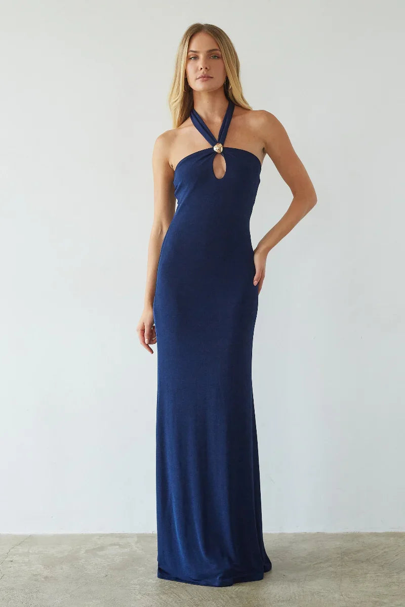 Robe longue Ragen dos nu à découpe