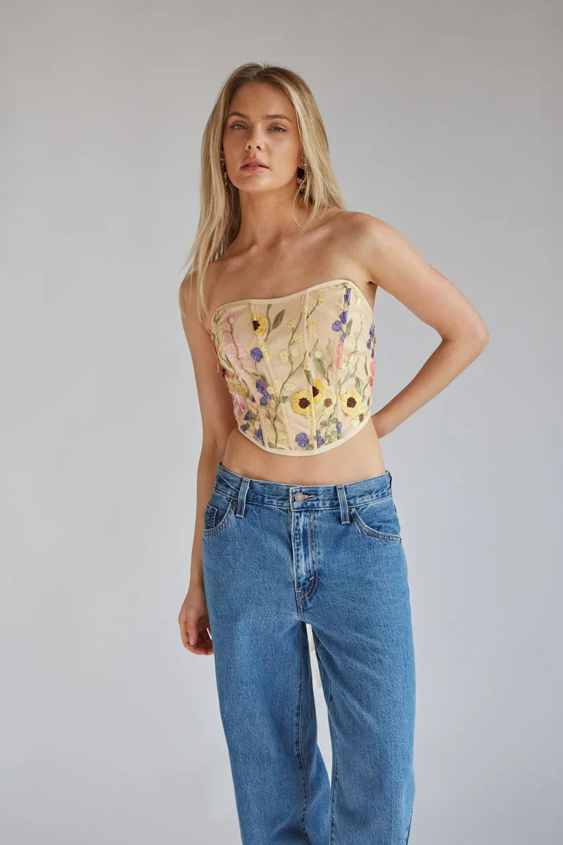 Haut corset en dentelle florale Marigold