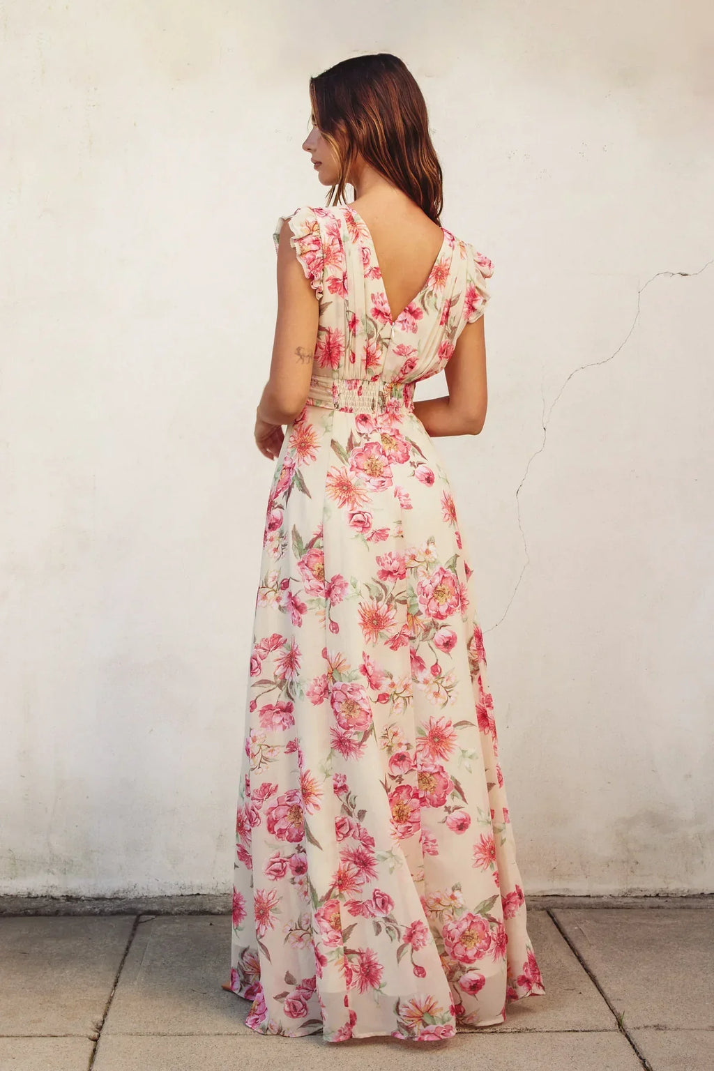 Robe longue Ginny en mousseline fleurie